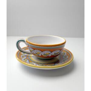 Hand Painted Ceramica Made in Italy 1990 Ricco Latte Cup & Saucer Tea Cup